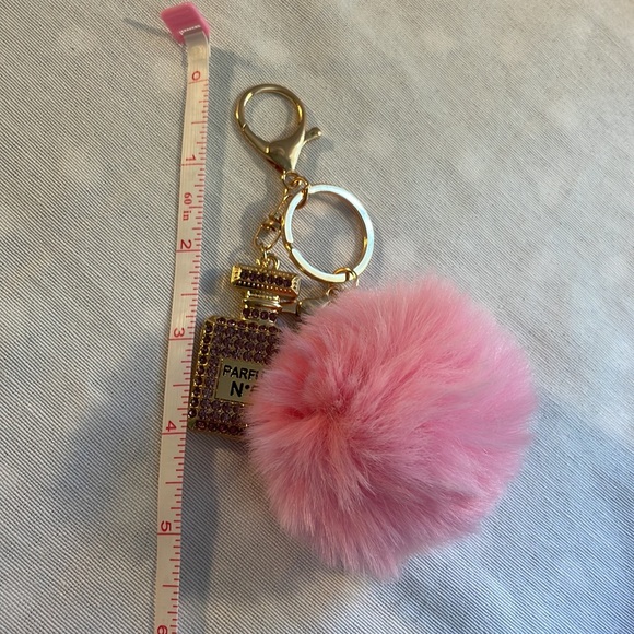 NEW PINK Pom with Rhinestone perfume charm luxury style keychain Barbie - Picture 5 of 5